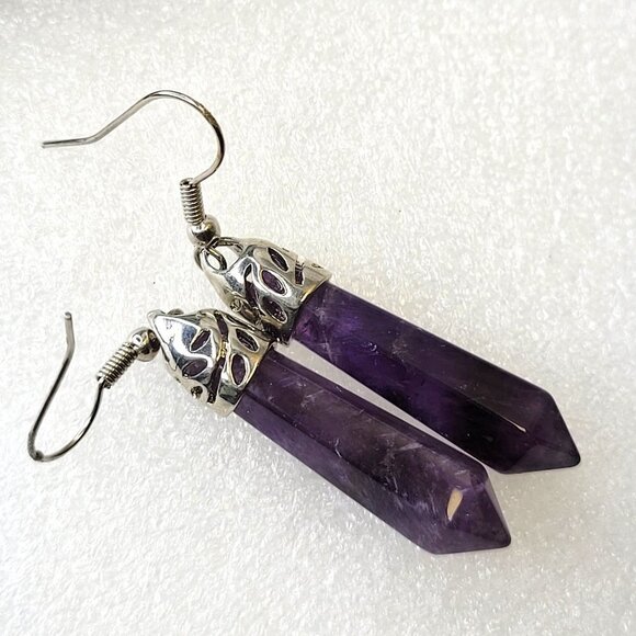 Purple Crystal Dangle Faceted Drop Earrings - Picture 2 of 7